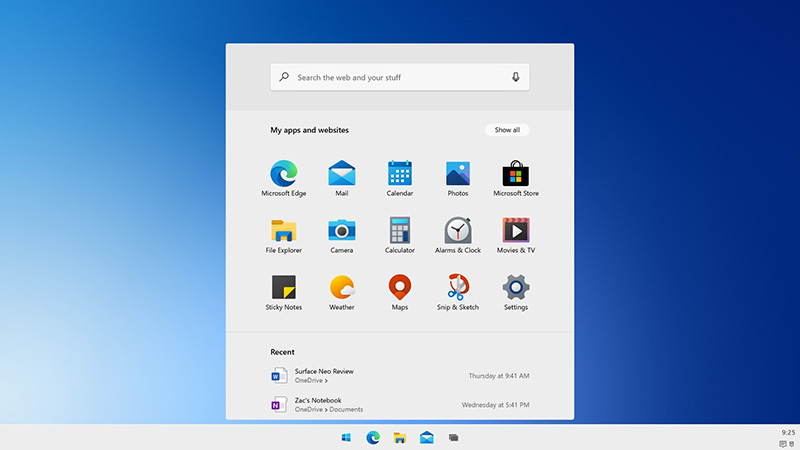 Windows 10X Start Menu