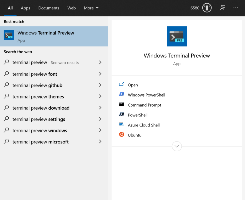 Terminal Jump List Start Menu